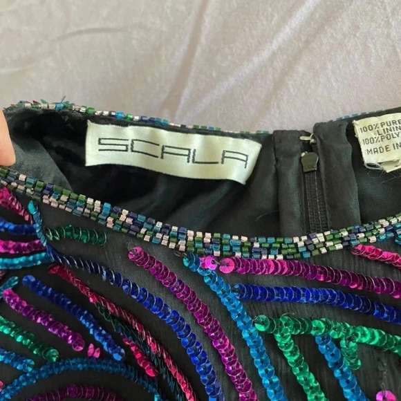 80’s Vintage Black With Colorful Sequins Silk Top Size M New Year’s Party Retro - Picture 7 of 12